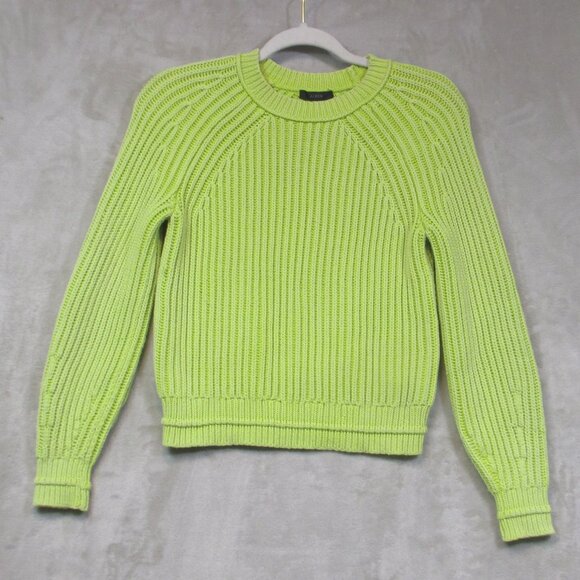 J. Crew Pear Green Ribbed Fisherman Mock Neck Sweater Cotton Blend Womens XXS - Picture 1 of 8